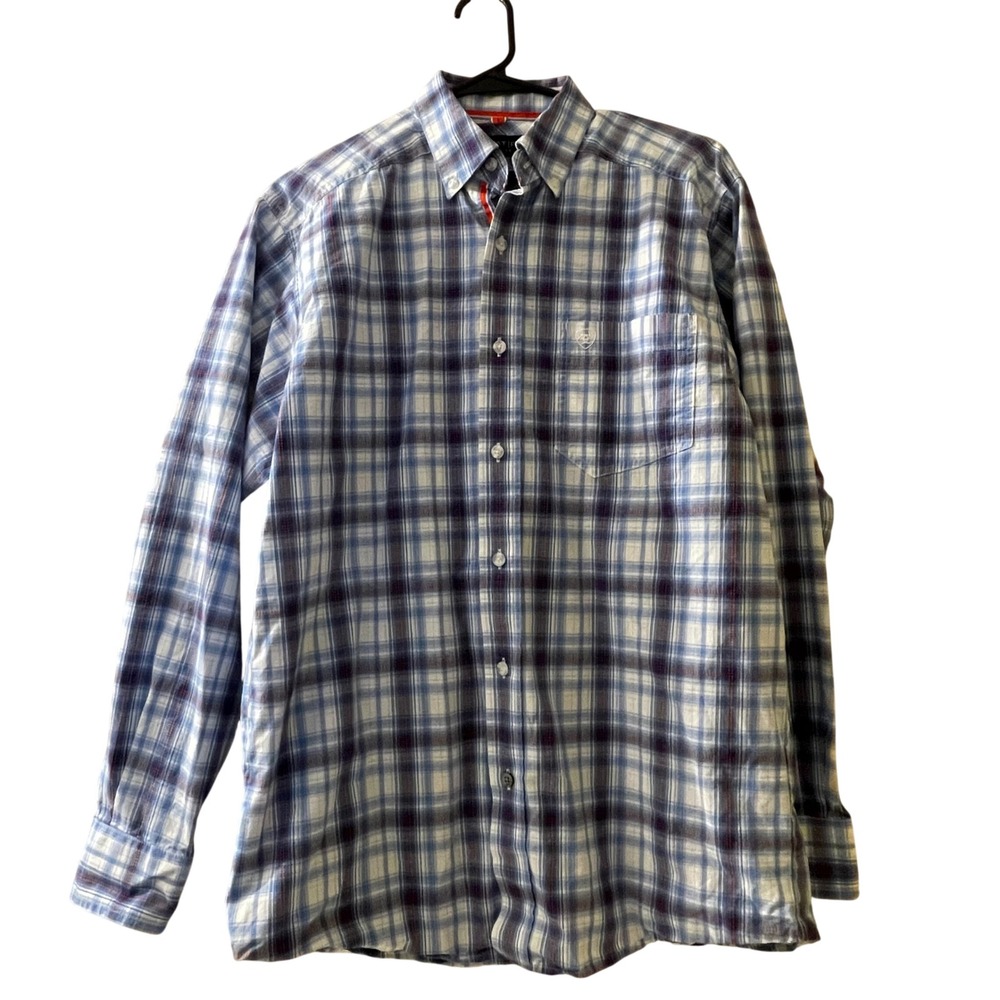 Ariat Pro Series Mens Small Blue White Plaid Long Sleeve Button Down Shirt‎